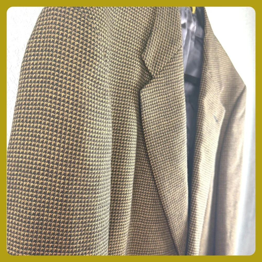 Vintage Hart Schaffner Marx Gold‎ Trumpeter Sport Coat Blazer Green Houndstooth